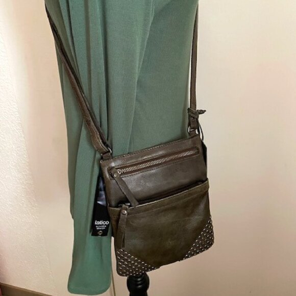 Latico Kaye Small Studded Olive Green Crossbody NEW - Picture 2 of 6